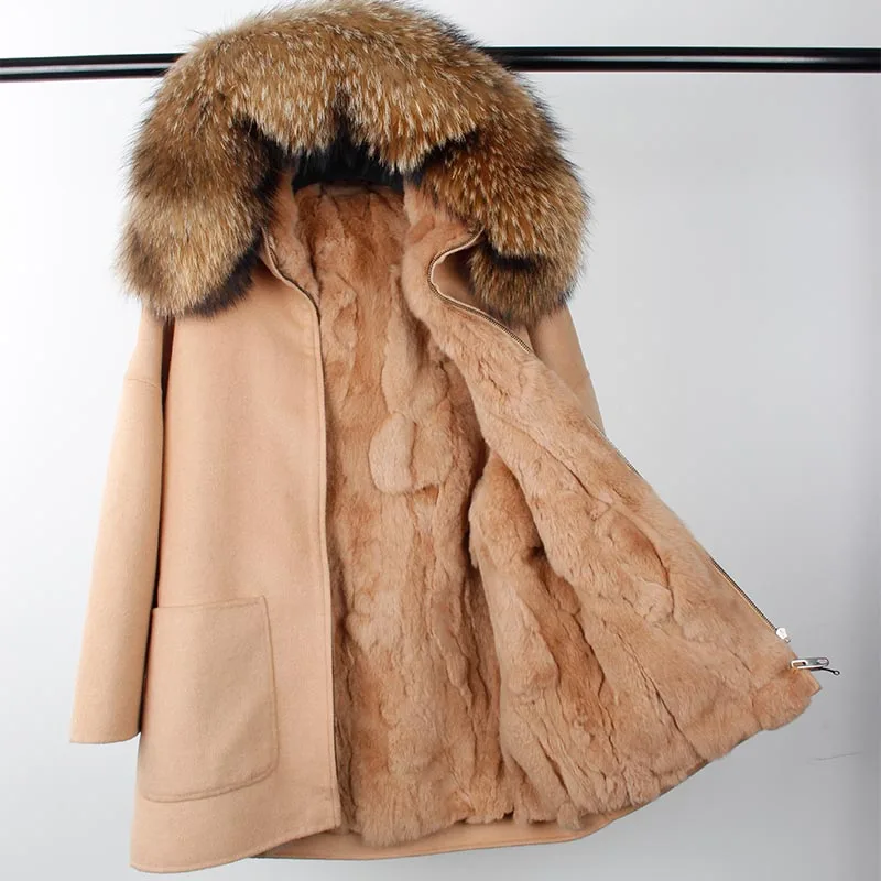 2019 New Fashion Winter Parka Wool Cashmere Coat Women Fur Jacket Overcoat Collar Hooded Rex Rabbit Fur liner Top Quality
2019 New Fashion Winter Parka Wool Cashmere Coat Women Fur Jacket Overcoat Collar Hooded Rex Rabbit Fur liner Top Quality