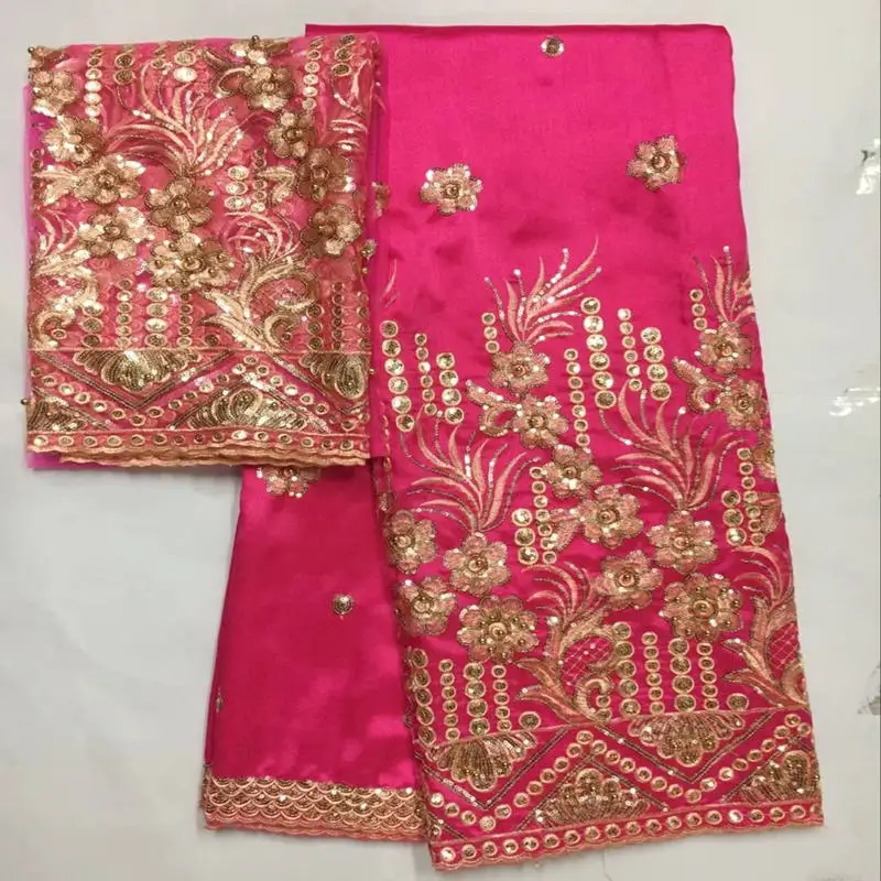 Fuchsia Color African Embroidery Nigerian George Lace With Blouse Set Wrappers Raw Silk Fabrics with Sequins For Clothes 30
Fuchsia Color African Embroidery Nigerian George Lace With Blouse Set Wrappers Raw Silk Fabrics with Sequins For Clothes 30