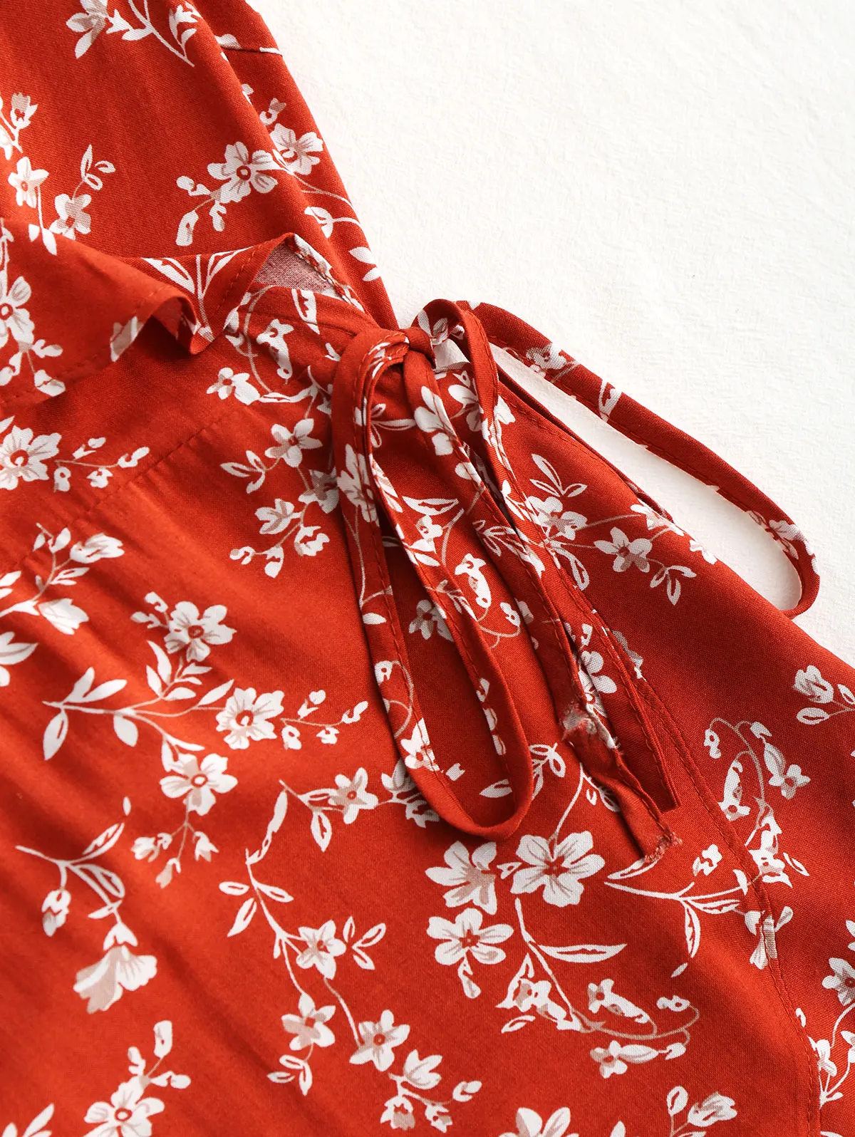 Tiny Floral Ruffle Wrap Mini Dress Boho Summer Dress Women V Neck Casual Short Sleeve Beach Dress Vestidos Robes (Us 4-6)