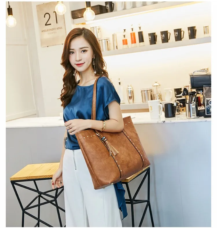 MJ Women Leather Shoulder Bag Female Large PU Leather Handbag Tassel Shopping Tote Big Crossbody Bag Messenger Bags for Women (1)