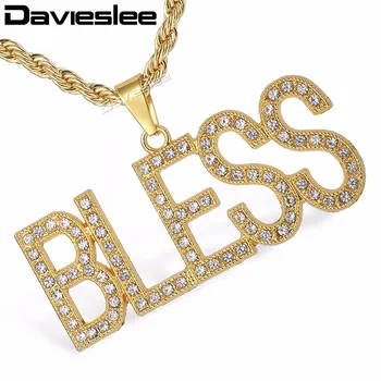 Davieslee BLESS Letter Pendant Necklace for Men Gold Chain Jewelry Iced Out Paved Rhinestones Miami Mens Necklace LGP112
Davieslee BLESS Letter Pendant Necklace for Men Gold Chain Jewelry Iced Out Paved Rhinestones Miami Mens Necklace LGP112