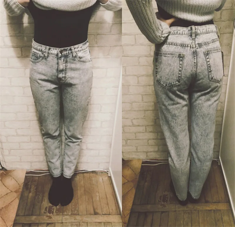 Ladies Long Jeans High Waist Snow Wash Cotton Boyfriend Jeans Pants Women Vintage Loose Straight Denim Pants Trousers (13)