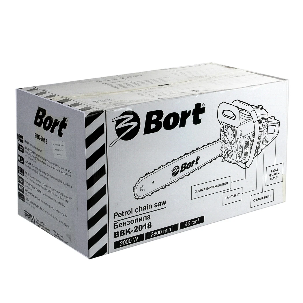 Цепная пила Bort BBK-2018 (комфортный и надежный запуск двигателя, материал корпуса устойчив к низким температурам,антивибрационная система защищает от негативного воздействия)