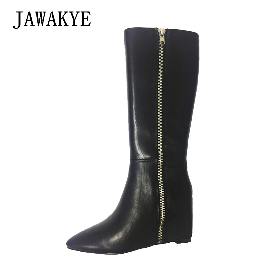 Black Genuine Leather Gladiator Knee high Boots Women side full zipper Lady Winter Shoes layer Boots Increase height Wedge Boots
Black Genuine Leather Gladiator Knee high Boots Women side full zipper Lady Winter Shoes layer Boots Increase height Wedge Boots