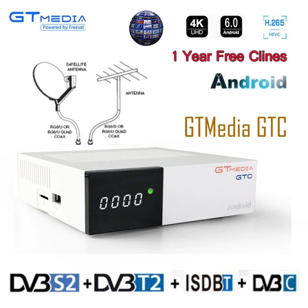 GTmedia GTC Satellite Receiver DVB-S2 DVB-C DVB-T2 ISDB-T Amlogic S905D android 6.0 TV BOX 2GB RAM 16GB ROM BT4.0 Freesat GTC
GTmedia GTC Satellite Receiver DVB-S2 DVB-C DVB-T2 ISDB-T Amlogic S905D android 6.0 TV BOX 2GB RAM 16GB ROM BT4.0 Freesat GTC