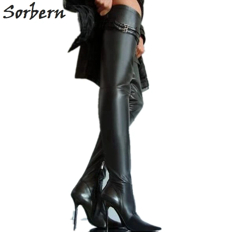 

Sorbern Size 32-49 Stilettos High Heel Metal Boots Women 10Cm 12Cm 14Cm Thin High Heels Ladies Shoes Thigh High Boots Plus Size
