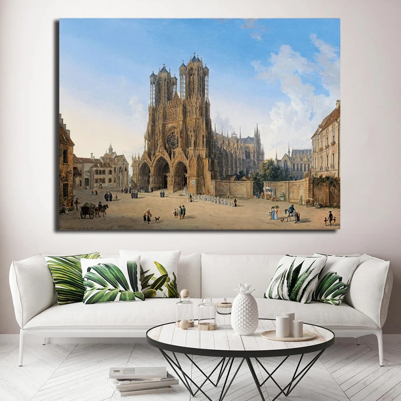 

Reims Cathedral Pretty Poster Paris Notre Dame Cathedral Paintings on Canvas Modern Art Decorative Wall Pictures Home Decoration