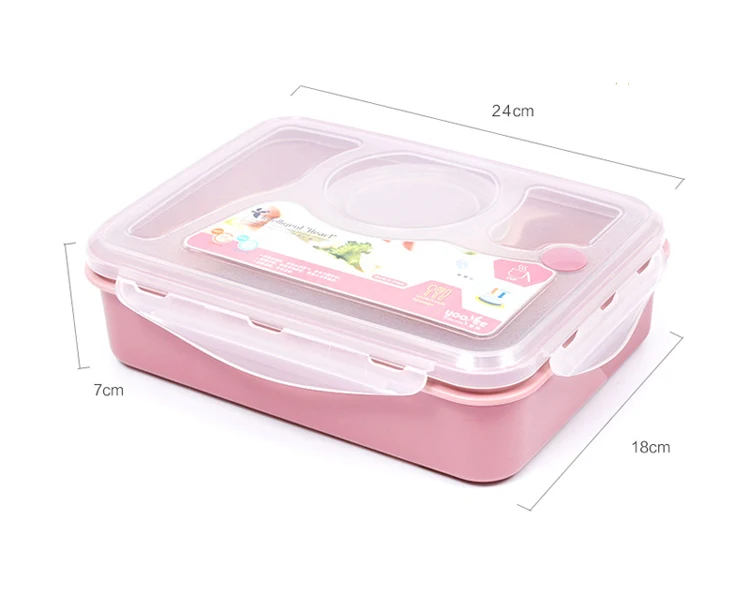 High Quality Plastic Bento Lunch Boxs Students Kids Lunch Boxs with Soup Bowl Portable Food Container Tableware Dinnerware Set (7)