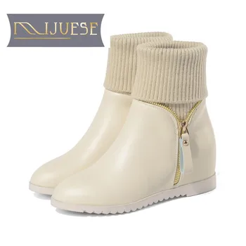 MLJUESE 2019 women Mid-calf boots cow leather knitting zippers autumn spring increasing wedges women boots female boots
MLJUESE 2019 women Mid-calf boots cow leather knitting zippers autumn spring increasing wedges women boots female boots