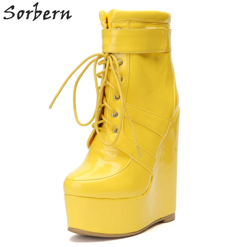 Sorbern Ankle Boots For Women Botines Mujer 2018 Ladies Wedges Boots Patent Leather Custom Color Lace Up High Heels Boots
Sorbern Ankle Boots For Women Botines Mujer 2018 Ladies Wedges Boots Patent Leather Custom Color Lace Up High Heels Boots