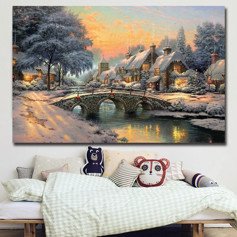 Thomas Kinkade Bridge Christmas Tree Canvas Prints Picture Modular Paintings for Living Room Poster on The Wall Home Decoration
Thomas Kinkade Bridge Christmas Tree Canvas Prints Picture Modular Paintings for Living Room Poster on The Wall Home Decoration