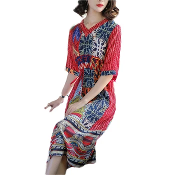 2018 Spring Summer New Vintage Women's Loose Large Size V collar Half Sleeve Printed Chiffon Dress Female Vestidos z716
2018 Spring Summer New Vintage Women's Loose Large Size V collar Half Sleeve Printed Chiffon Dress Female Vestidos z716