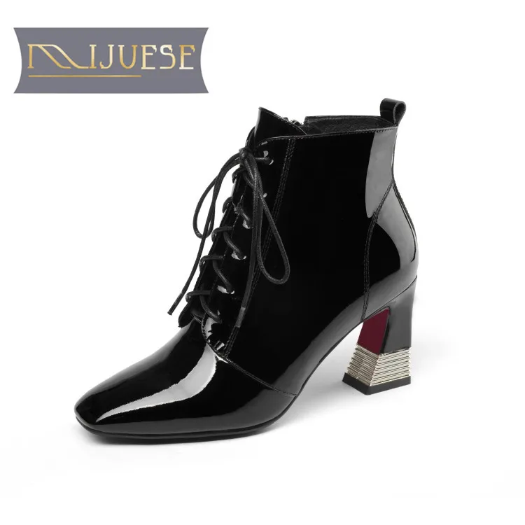 MLJUESE 2019 women ankle boots cow leather patent leather lace up pointed toe winter warm fur boots high heels women boots
MLJUESE 2019 women ankle boots cow leather patent leather lace up pointed toe winter warm fur boots high heels women boots