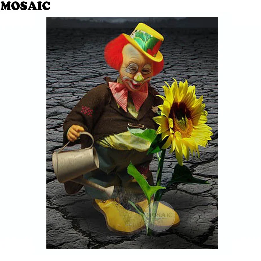 New Product Diamond Embroidery funny clown is watering the flower 5D DIY Painting Mosaic Resin Drill Home Decoration a44 | Дом и сад