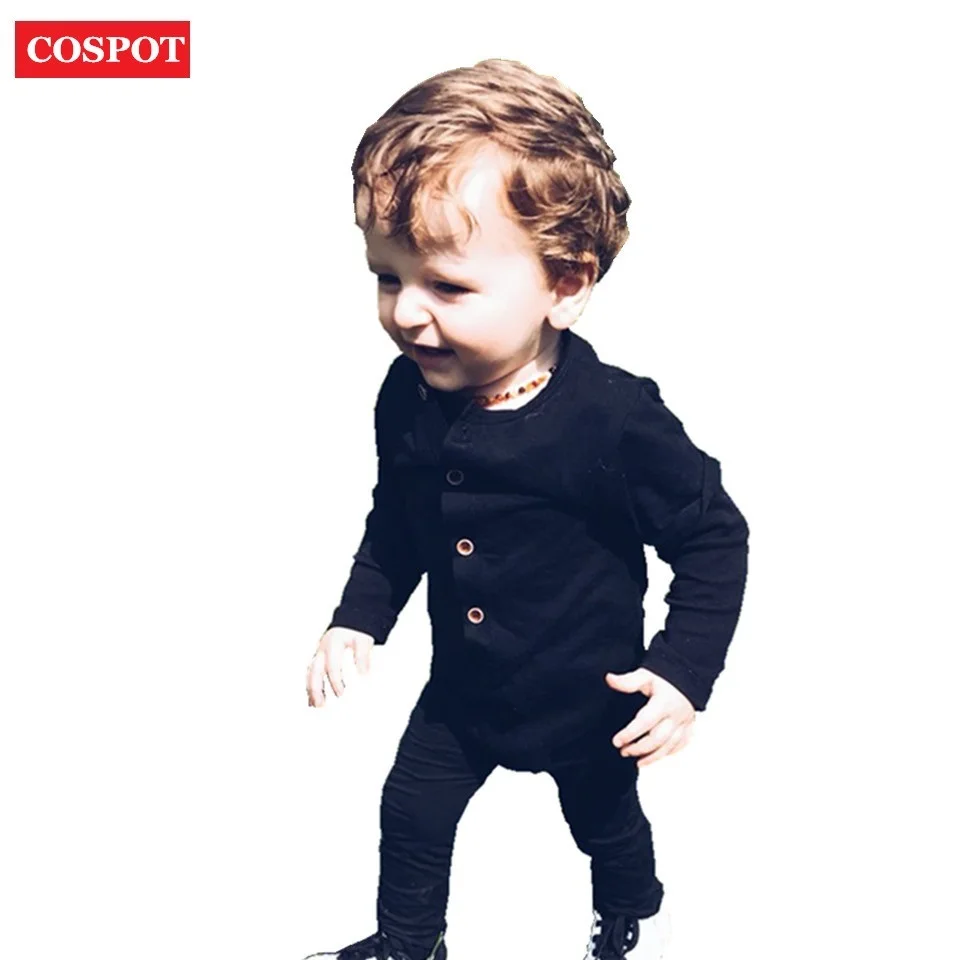 COSPOT Baby Boys Autumn Rompers Boy Cotton Long Sleeve Tank Jumpsuit Boy Spring Plain Color Black Gray Jumper 2018 New 35D 18