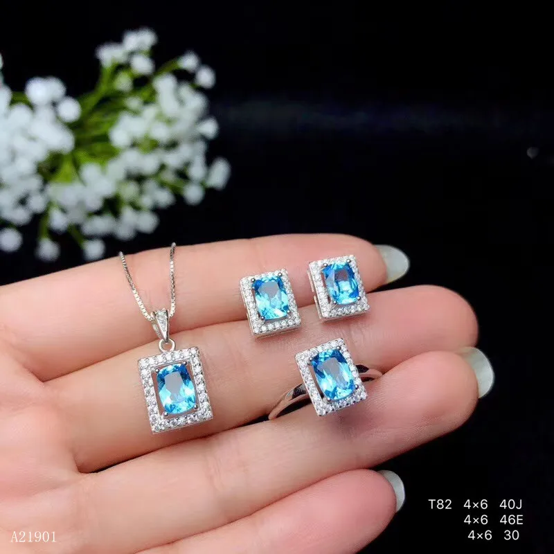 KJJEAXCMY exquisite jewelry 925 Silver-inlaid Natural Blue Topaz Earrings Rings and Necklace Taoz Support Detection | Украшения и