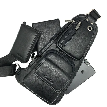 Men's casual pure black chest bag multi-pocket business shoulder bag multi-function sports bag PU large capacity chest bag 
Men's casual pure black chest bag multi-pocket business shoulder bag multi-function sports bag PU large capacity chest bag