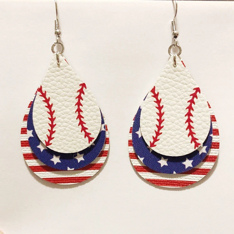 3D Baseball Earrings Teardrop Light Weight Three Layers Faux Leather Earrings Red White & Blue Stars Stripes America
3D Baseball Earrings Teardrop Light Weight Three Layers Faux Leather Earrings Red White & Blue Stars Stripes America
