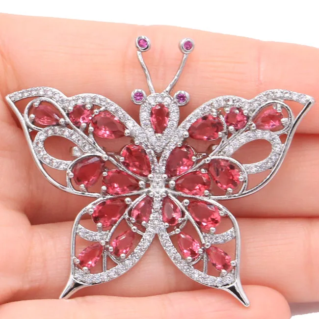 SheCrown New Arrival Butterfly Raspberry Rhodolite Garnet Tourmaline CZ Gift For Girls Silver Brooch 49x41mm
SheCrown New Arrival Butterfly Raspberry Rhodolite Garnet Tourmaline CZ Gift For Girls Silver Brooch 49x41mm