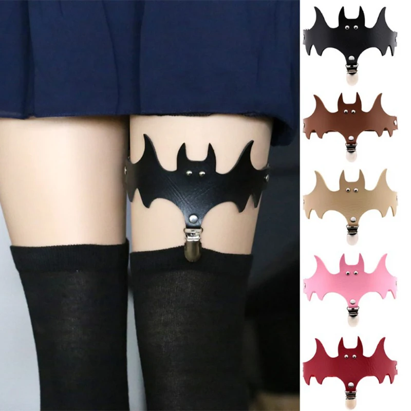 

Fashion Anklet Devil Black PU Leather Garter Bat Wing Leg ring Handmade Nightclub Vampire Street Dance Leg Halloween Women Gift