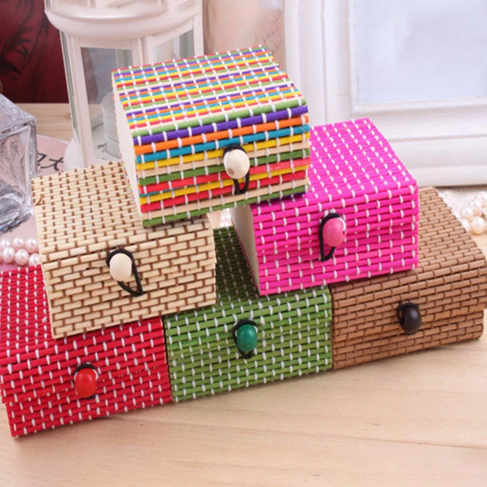

New Jewelry Vintage Bamboo Weaving Storage Box Necklace Retro Organizer Soap Makeup Cosmetic Holder Button Switch Container