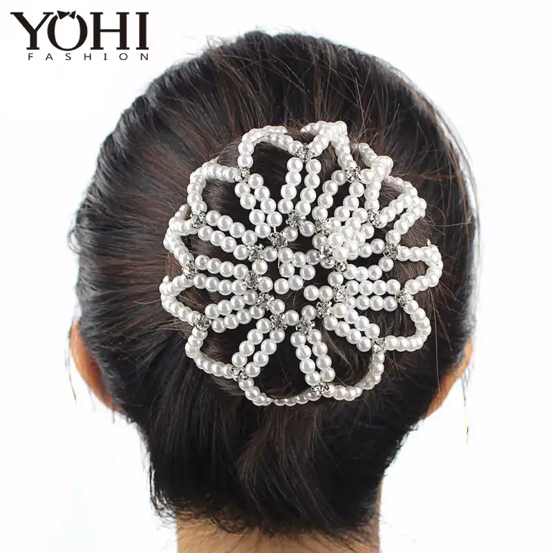 2018 New Fashion Lady Elastic Hair Net Handmade Crochet Black Bead