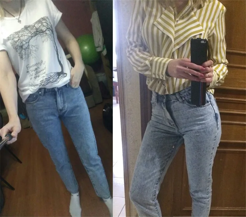 Ladies Long Jeans High Waist Snow Wash Cotton Boyfriend Jeans Pants Women Vintage Loose Straight Denim Pants Trousers (15)