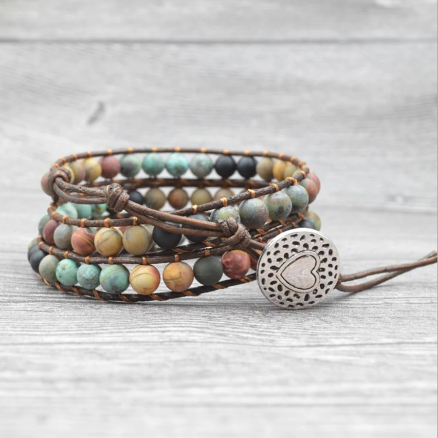 Top Vintage Leather Bracelets 6MM Matte Stone 3 Strands Wrap Bracelets Woven Multilayer Boho Bracelet Handmade Jewelry Dropship
Top Vintage Leather Bracelets 6MM Matte Stone 3 Strands Wrap Bracelets Woven Multilayer Boho Bracelet Handmade Jewelry Dropship