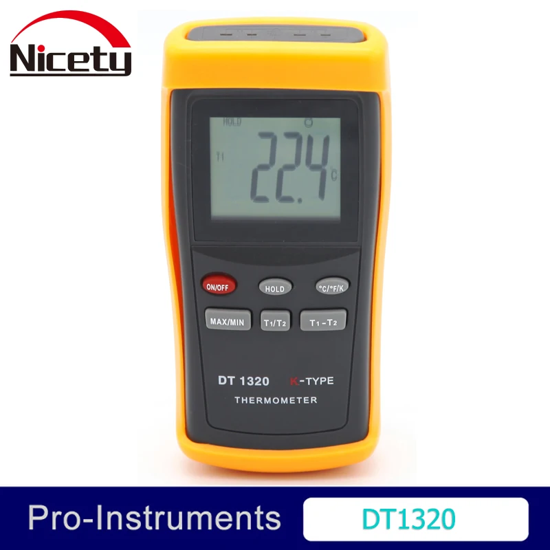 Nicety DT1320 Digital LCD Industrial Thermometer Thermocouple Sensor K Type Dual Channel Thermometer with probe Null
Nicety DT1320 Digital LCD Industrial Thermometer Thermocouple Sensor K Type Dual Channel Thermometer with probe Null