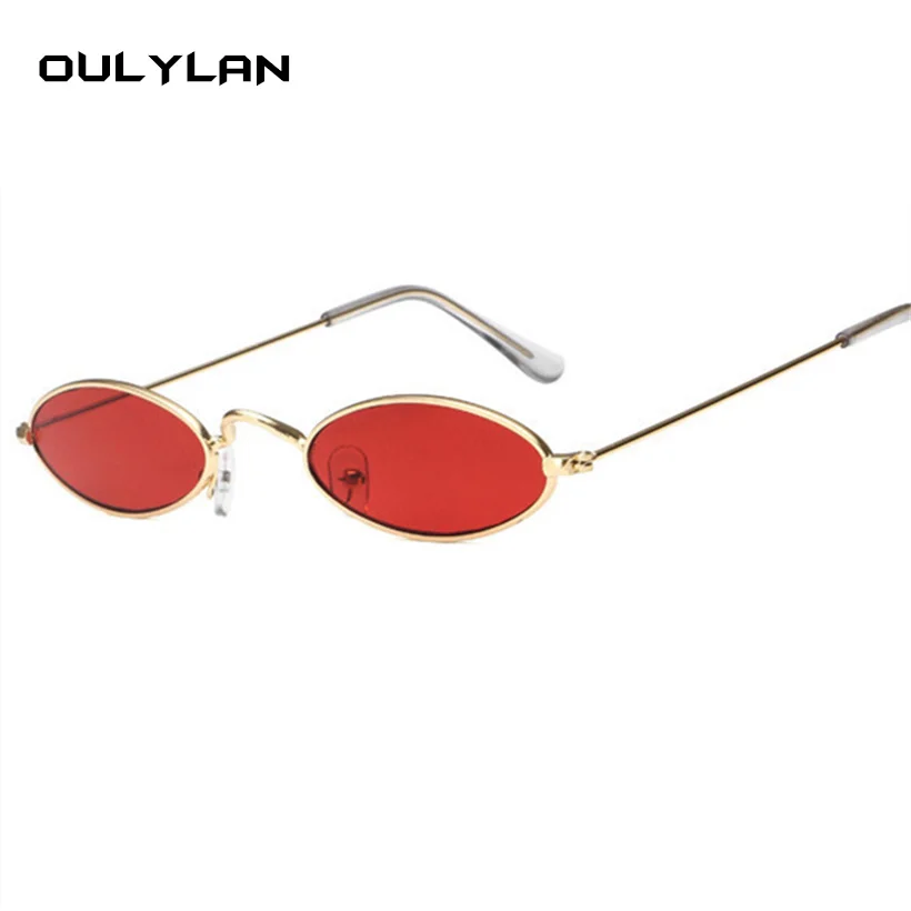 

Oulylan Small Oval Sunglasses Men Women Retro Metal Frame Yellow Red Vintage Tiny Round Skinny Male Female Sun Glasses UV400