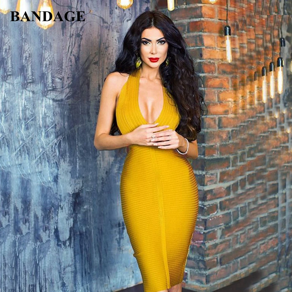 Sexy Deep V Neck Halter Women Bandage Dress Bodycon Off Shoulder Mid-Calf Dresses Celebrity Party Club Sexy Sleeveless Vestido
Sexy Deep V Neck Halter Women Bandage Dress Bodycon Off Shoulder Mid-Calf Dresses Celebrity Party Club Sexy Sleeveless Vestido