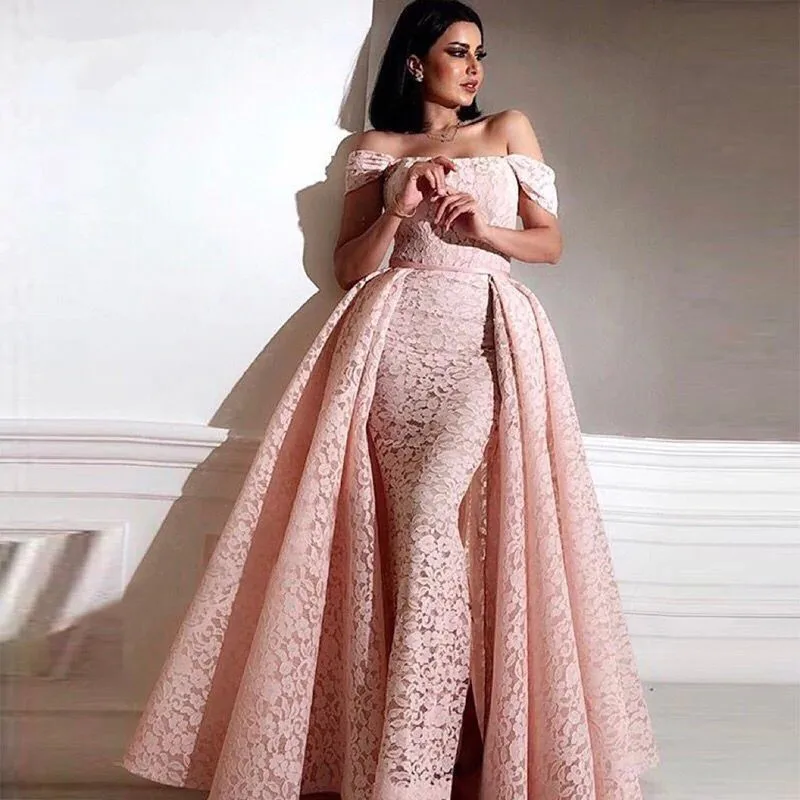 Pink Evening Dresses 2019 Mermaid Off the Shoulder Lace Islamic Dubai Saudi Arabic Long Evening Gown Prom with Detachable Skirt
Pink Evening Dresses 2019 Mermaid Off the Shoulder Lace Islamic Dubai Saudi Arabic Long Evening Gown Prom with Detachable Skirt