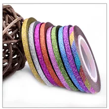 Nail Art nouveau Laser rayures bande ligne avec paillettes poudre autocollant ongles conseils beauté bricolage adhésif décorations(China)