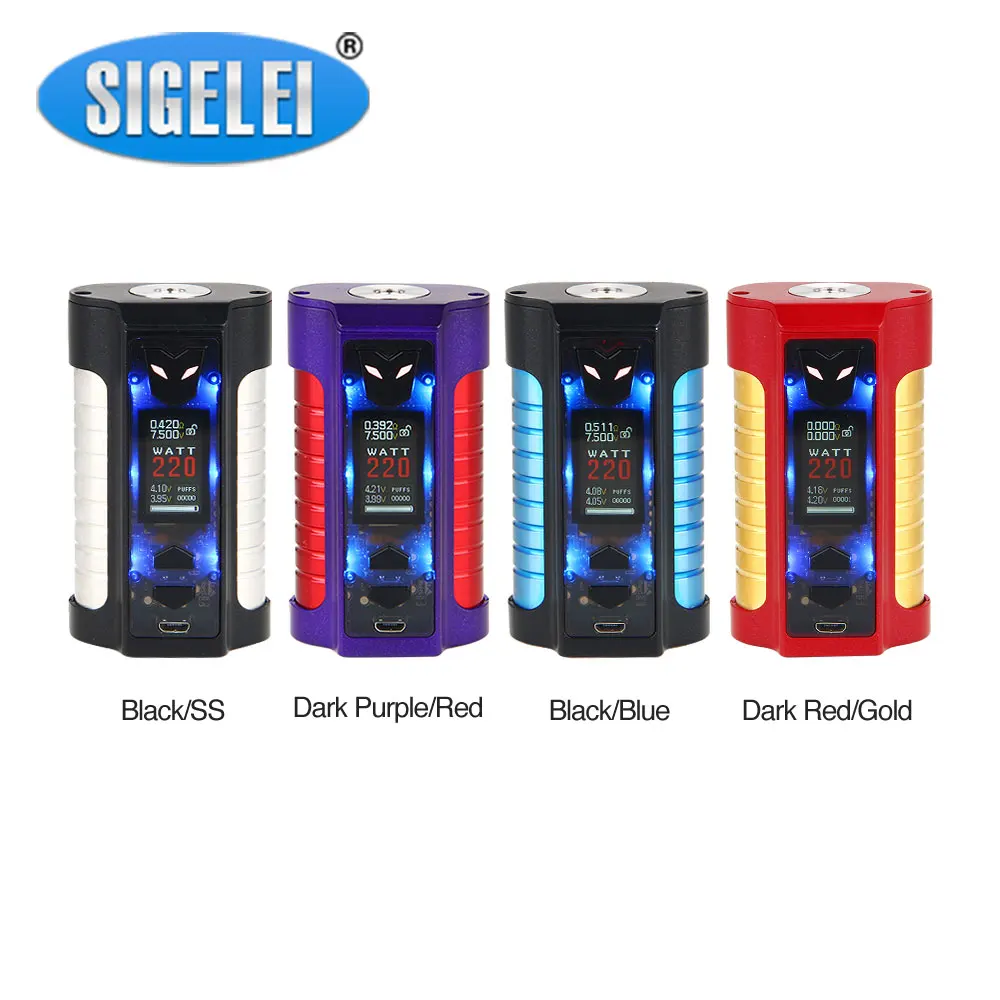 

Original Sigelei MT 220W TC Box MOD Max 220W Output Neat & Dynamic Appearance with Colored TFT Display No 18650 Battery Vape Mod