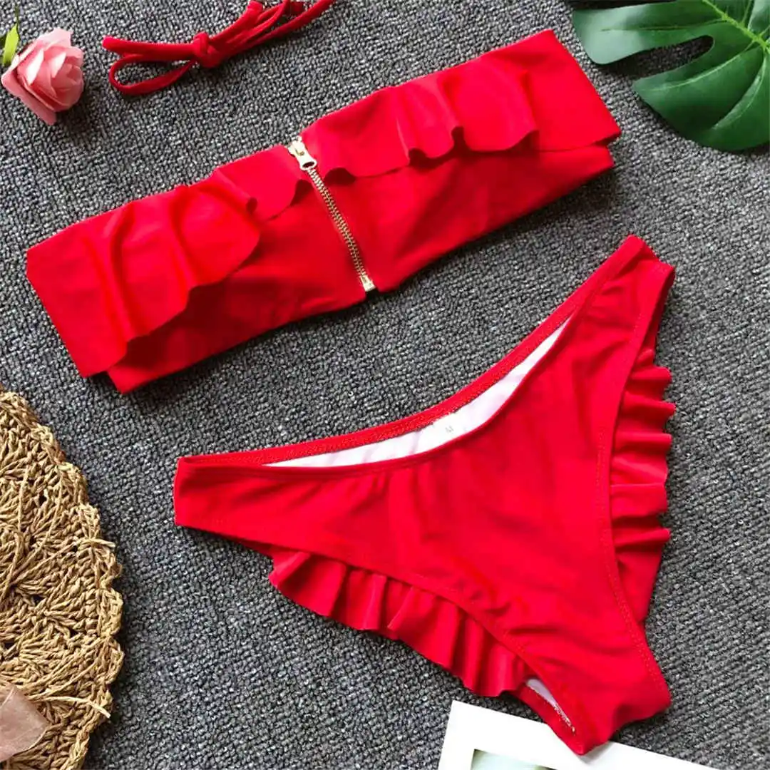 2019 New Sexy Bandeau Red Black Ruffle Trim zipper bikini Two-pieces swimsuit female swimwear women bathing suit Bather V783
2019 New Sexy Bandeau Red Black Ruffle Trim zipper bikini Two-pieces swimsuit female swimwear women bathing suit Bather V783