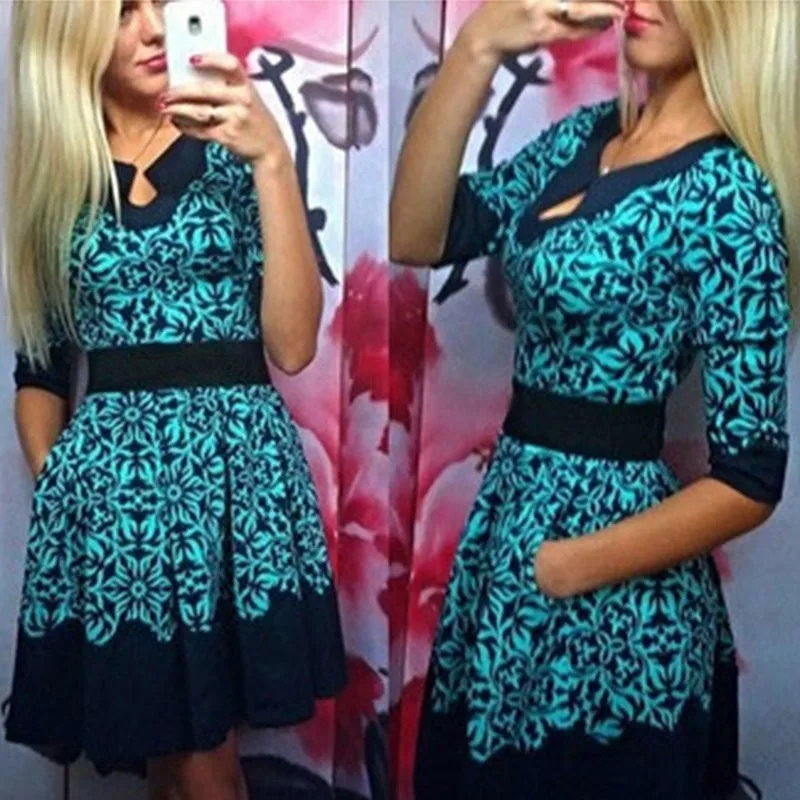 Floral Print Half Sleeve A-Line Mini Dress