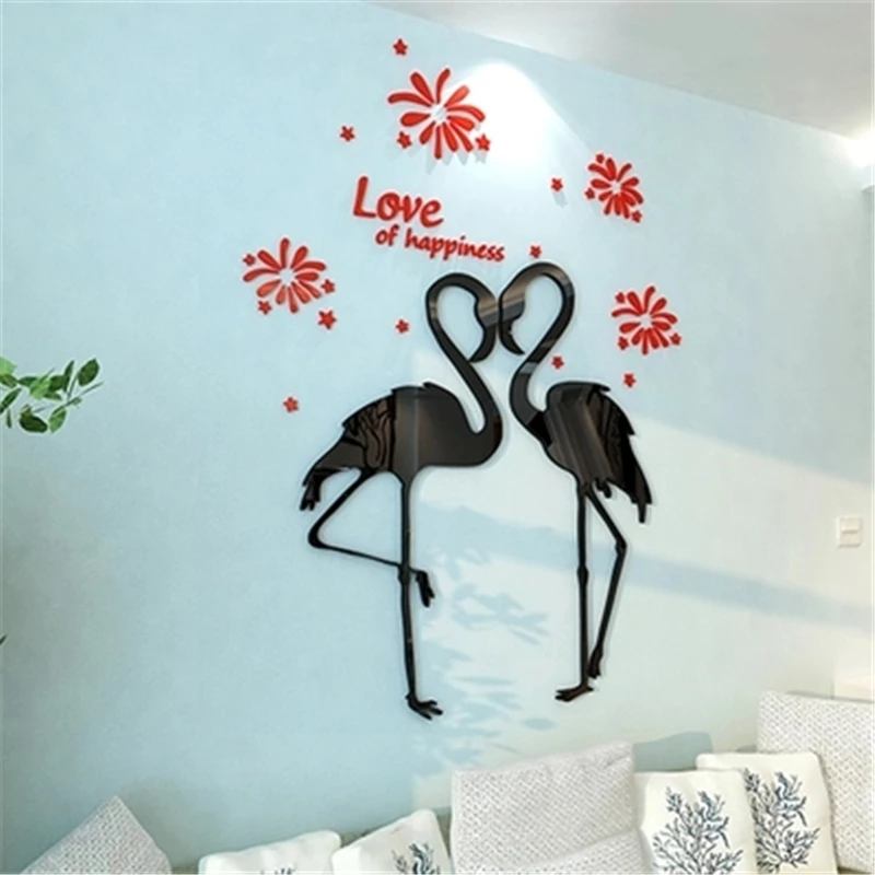 3D трехмерные акриловые настенные наклейки Love birds романтическое свадебное
