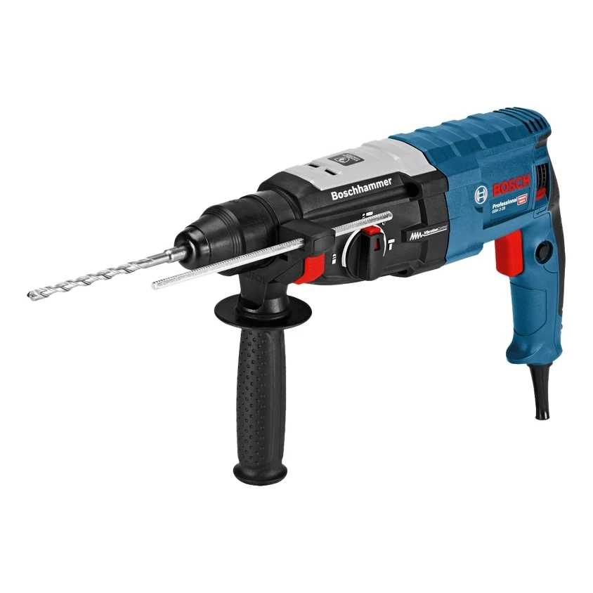 Перфоратор электрический Bosch GBH 2-28 (Мощность 880 Вт, сила удара 3,2 Дж, Патрон SDS+,900 об/мин, 4000 уд/мин, максимальный диаметр сверления по дереву 30 мм, металлу 13 мм, бетону 28 мм, коронкой 68 мм, 3 режима работы)