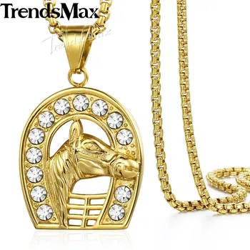 Hip Hop Iced Out Full Rhinestone Horse Men's Pendant Necklaces Gold Stainless Steel Chain for Men Sports Jewelry KN548
Hip Hop Iced Out Full Rhinestone Horse Men's Pendant Necklaces Gold Stainless Steel Chain for Men Sports Jewelry KN548