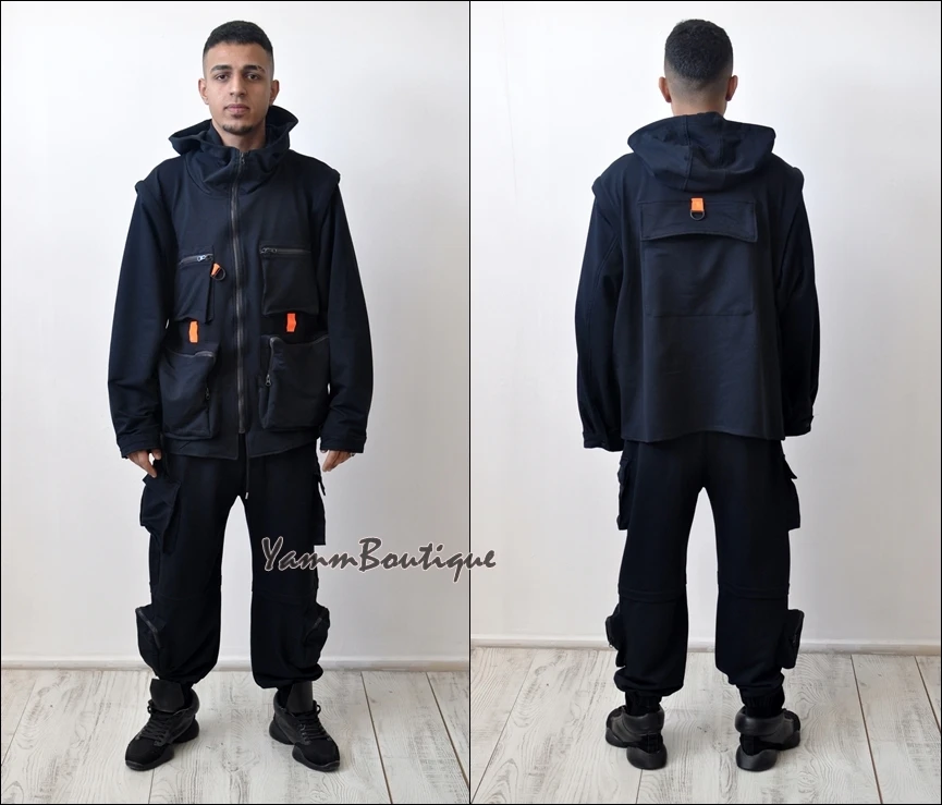 2 Pieces Navy Cotton Sets Men Fashion Detachable Cargo Waistcoat With Pockets Jacket And Loose Fit Elastic Waist Buckle Pants Hi
2 Pieces Navy Cotton Sets Men Fashion Detachable Cargo Waistcoat With Pockets Jacket And Loose Fit Elastic Waist Buckle Pants Hi