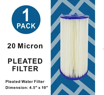 20 Micron - High Flow Whole House Sediment Pleated Filter Cartridge, Washable 10" L x 4-1/2" OD Big Blue Cartridges
20 Micron - High Flow Whole House Sediment Pleated Filter Cartridge, Washable 10" L x 4-1/2" OD Big Blue Cartridges