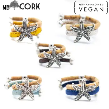 

MB Cork 10units each color 2units starfish sea star Portuguese cork women Ring soft original, adjustable handmade R-071-MIX-10