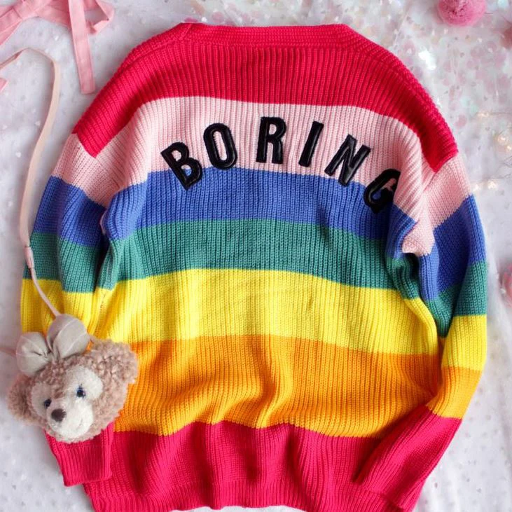 2019 Spring Harajuku Rainbow Cardigan Women Loose Overisized Female Sweaters Letter Embroidery Colorful Striped Cardigan
2019 Spring Harajuku Rainbow Cardigan Women Loose Overisized Female Sweaters Letter Embroidery Colorful Striped Cardigan