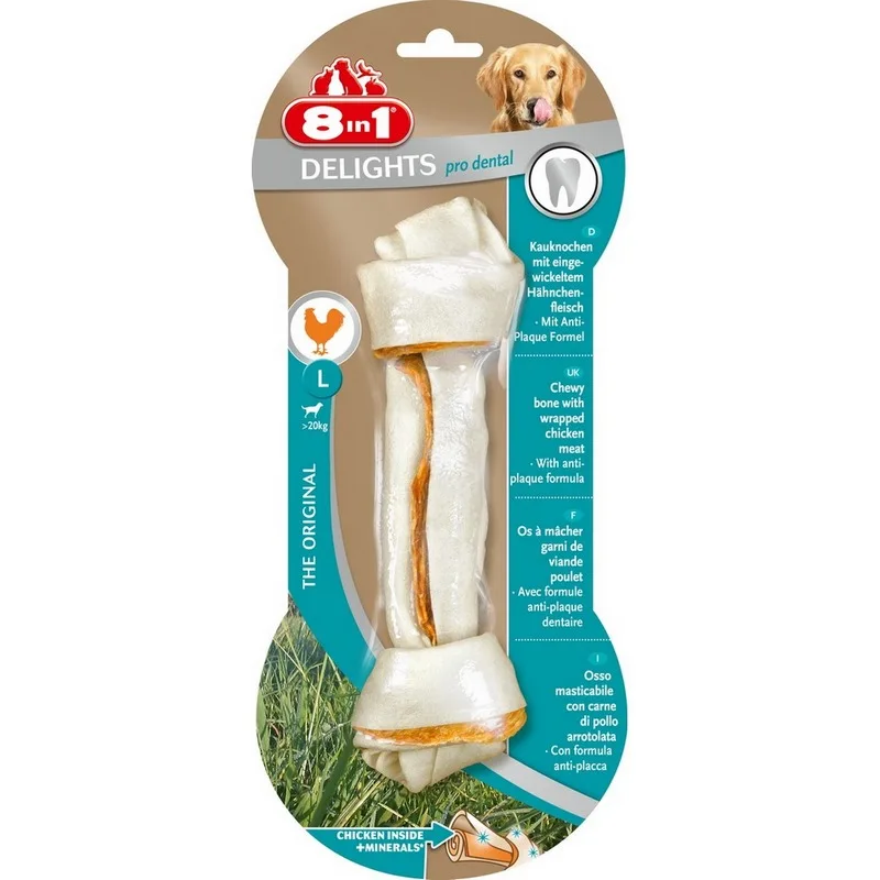 8in1 DENTAL DELIGHTS L косточка с куриным мясом для крупных собак минералами (21 см) | Дом и