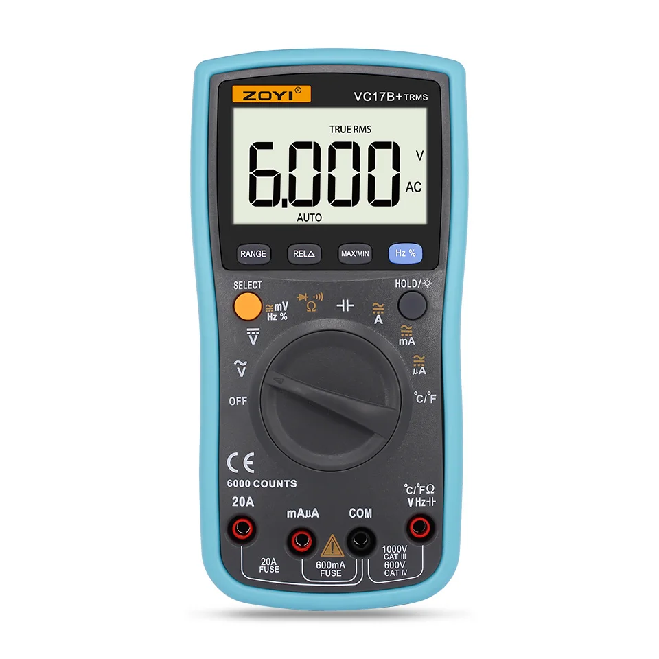 Digital Multimeter 6000Counts Auto/manual range AC/DC Ammeter Voltmeter Ohm Capacitance Temperature Diode tester VC17B+
Digital Multimeter 6000Counts Auto/manual range AC/DC Ammeter Voltmeter Ohm Capacitance Temperature Diode tester VC17B+