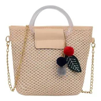 Women Female Fashion Chain Shoulder Messenger Handbags Wide Straw Summer Beach Casual Women Pompom Crossbody Top-handle Bags
Women Female Fashion Chain Shoulder Messenger Handbags Wide Straw Summer Beach Casual Women Pompom Crossbody Top-handle Bags