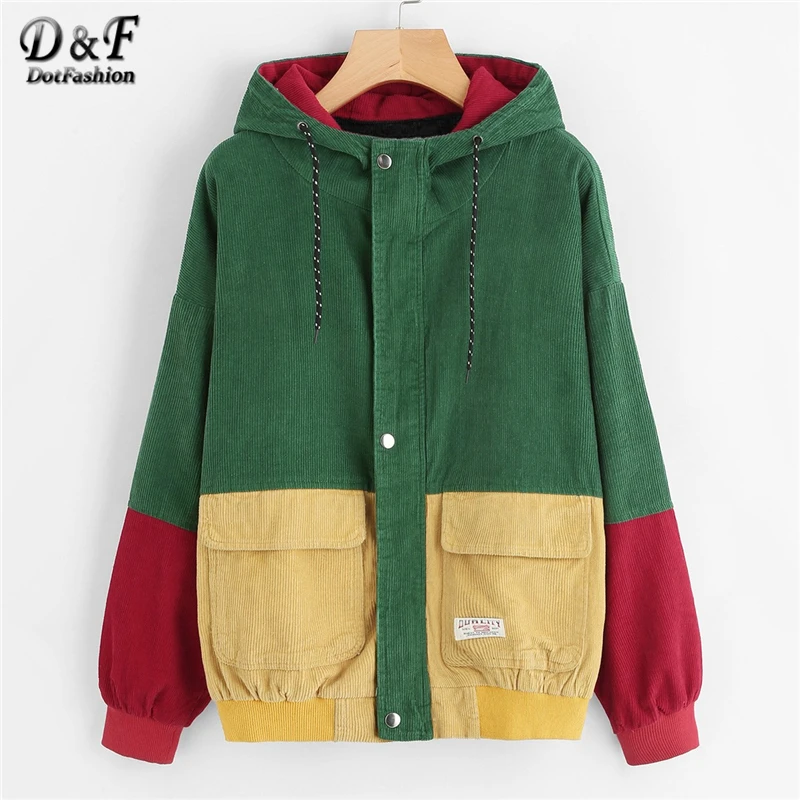 Dotfashion Corduroy Color Block Drawstring Hooded Jacket Women Casual Fall Single Breasted Coat Spring Multicolor Outerwear
Dotfashion Corduroy Color Block Drawstring Hooded Jacket Women Casual Fall Single Breasted Coat Spring Multicolor Outerwear