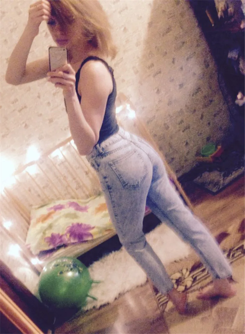Ladies Long Jeans High Waist Snow Wash Cotton Boyfriend Jeans Pants Women Vintage Loose Straight Denim Pants Trousers (3)