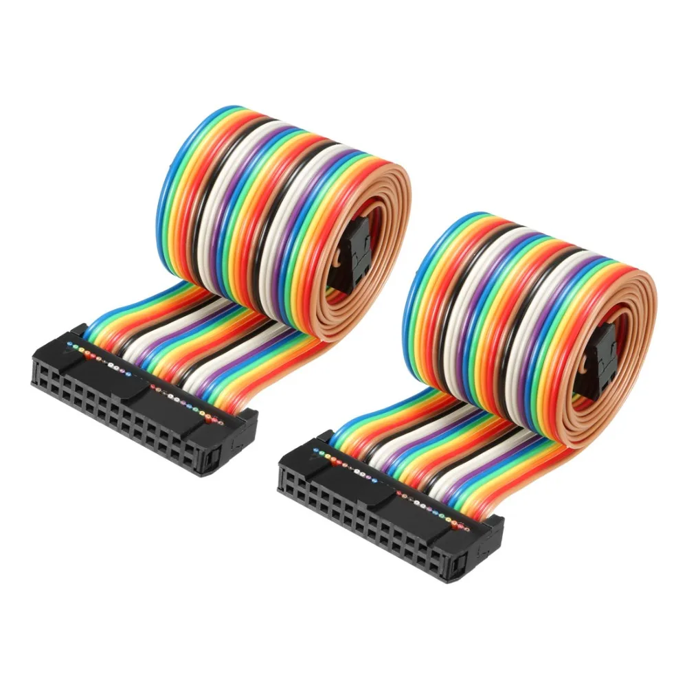 

Uxcell 2pcs IDC 26/30/34 Pins 48/66/128cm Long 2.54mm Pitch Rainbow/Gray Dupont Flat Jumper Cable Flexible Ribbon With Connector