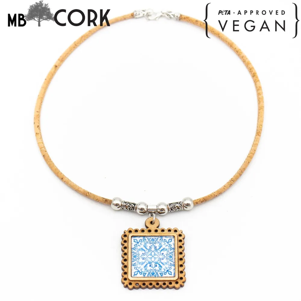 Cork jewelry natural cork with Portugal traditional ceramic tile pattern handmade cork necklace women cork necklace N-182
Cork jewelry natural cork with Portugal traditional ceramic tile pattern handmade cork necklace women cork necklace N-182